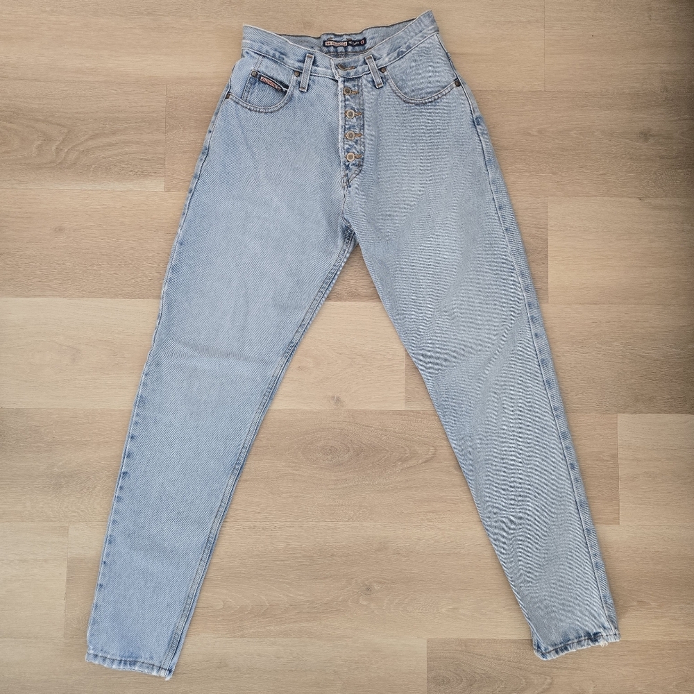 Vintage Hollywood Denim High Rise Button Fly Tapered Mom Jeans Made in Canada 28